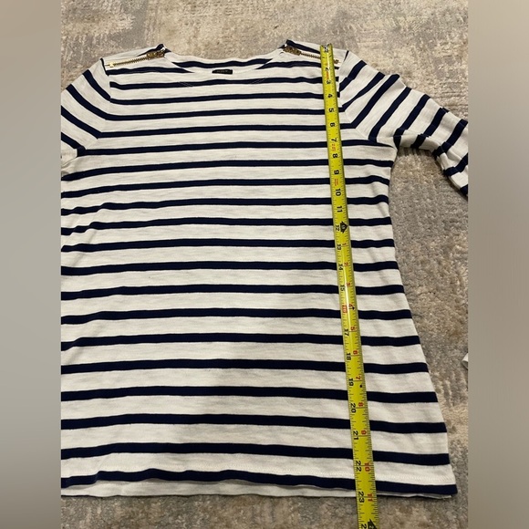 J. Crew Navy Striped Long Sleeve Shirt Zip-up Shoulders Size Small Lightweight - Picture 9 of 11